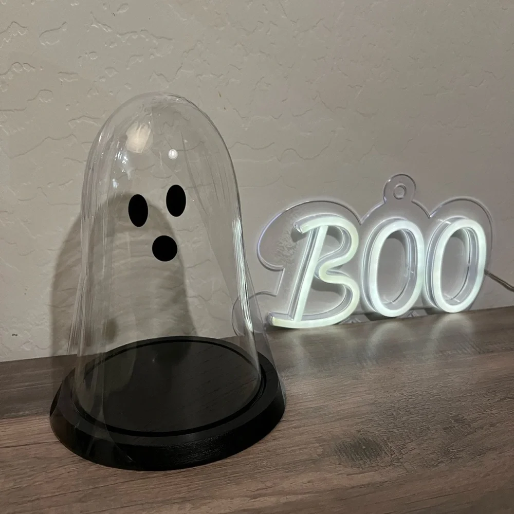 Target Bullseyes Playground Halloween Ghost Glass Cloche Wood Base